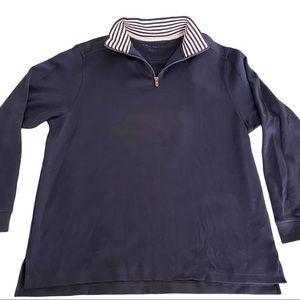 Size M Cape Madras navy blue 1/4 zip pullover with striped collar